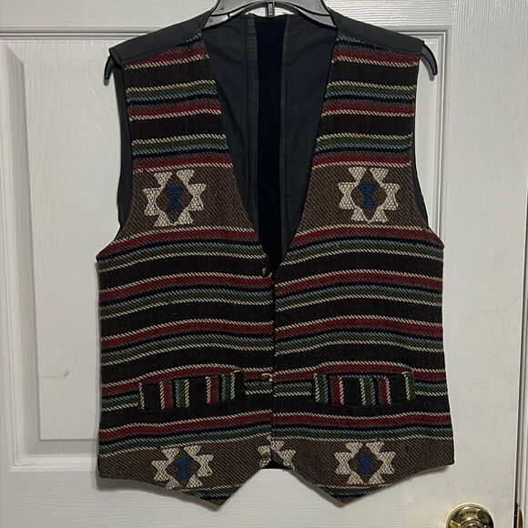 🔥🔥 True Vintage Aztec Native American Hand Stitched Wool Vest - GUC - Men Sz S - Picture 1 of 12